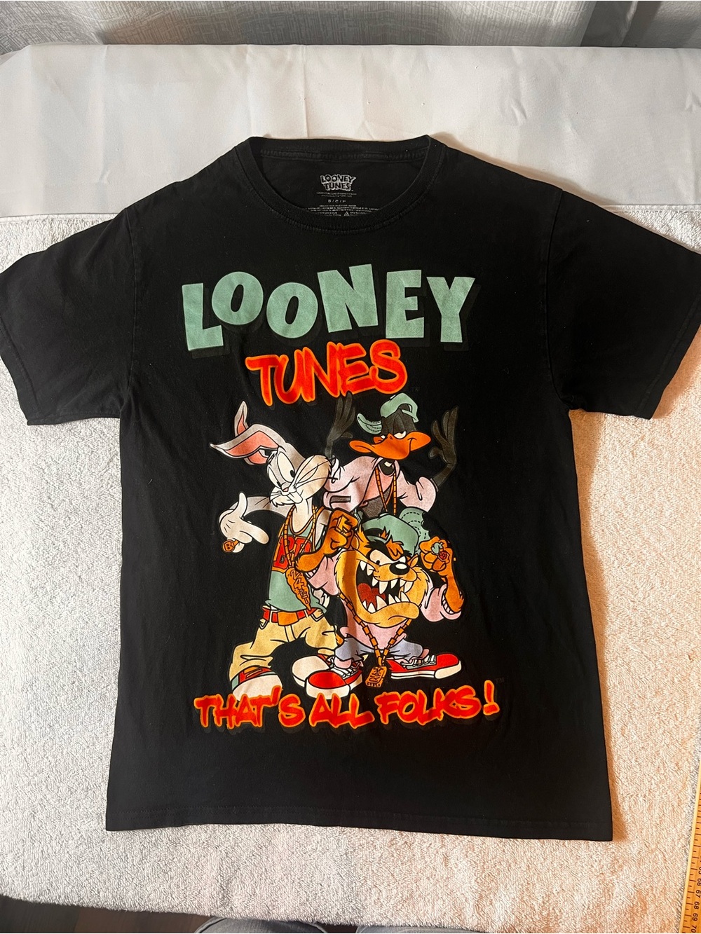 Warner Bros. Looney Tunes Black Graphic Tee with Colorful Characters